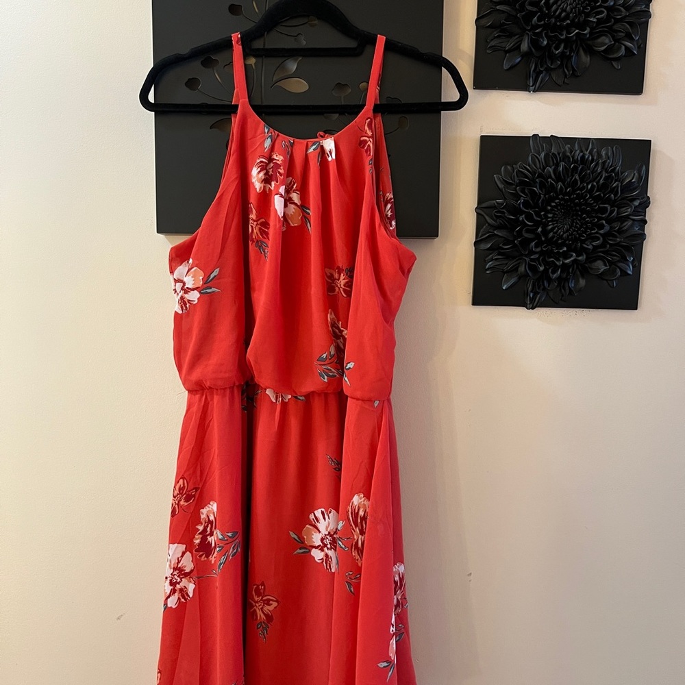 Lily Morgan Cami Dress coral with flowers.